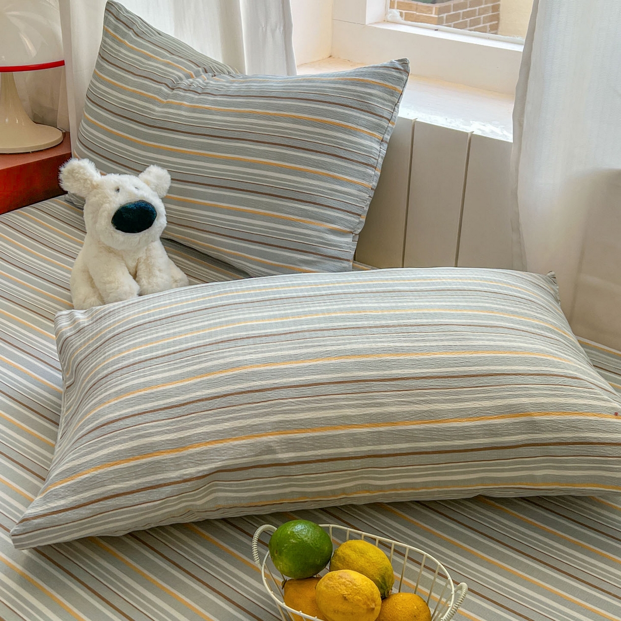 91家纺网 家纺一手货源 找家纺 思诺羽床笠 2026新款云感双层纱床单系列 流年-蓝