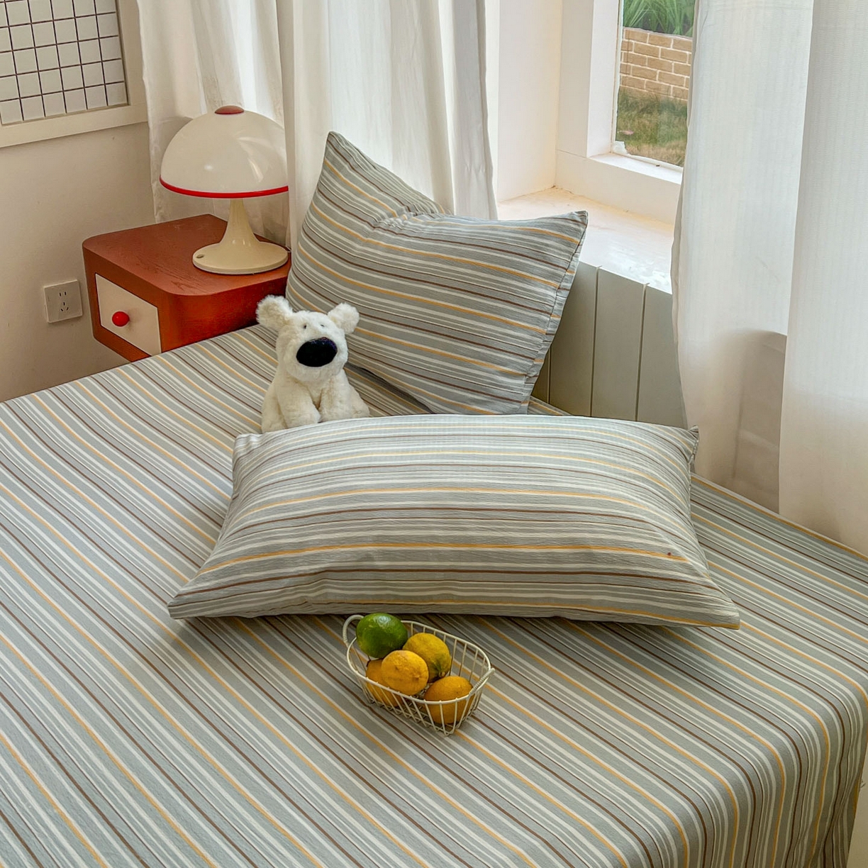 91家纺网 家纺一手货源 找家纺 思诺羽床笠 2026新款云感双层纱床单系列 流年-蓝