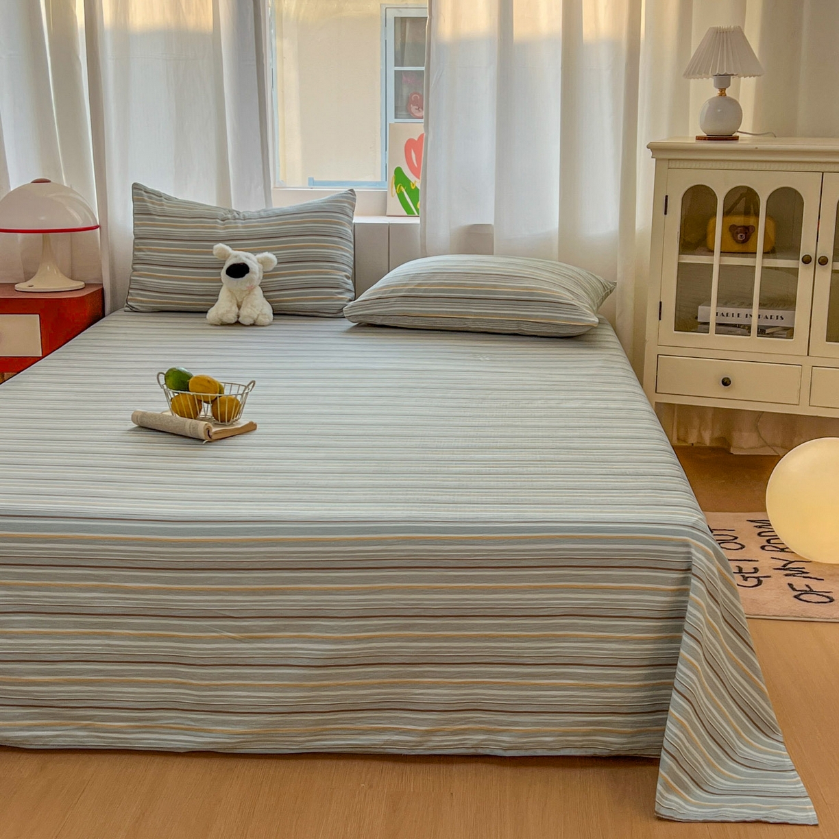 91家纺网 家纺一手货源 找家纺 思诺羽床笠 2026新款云感双层纱床单系列 流年-蓝