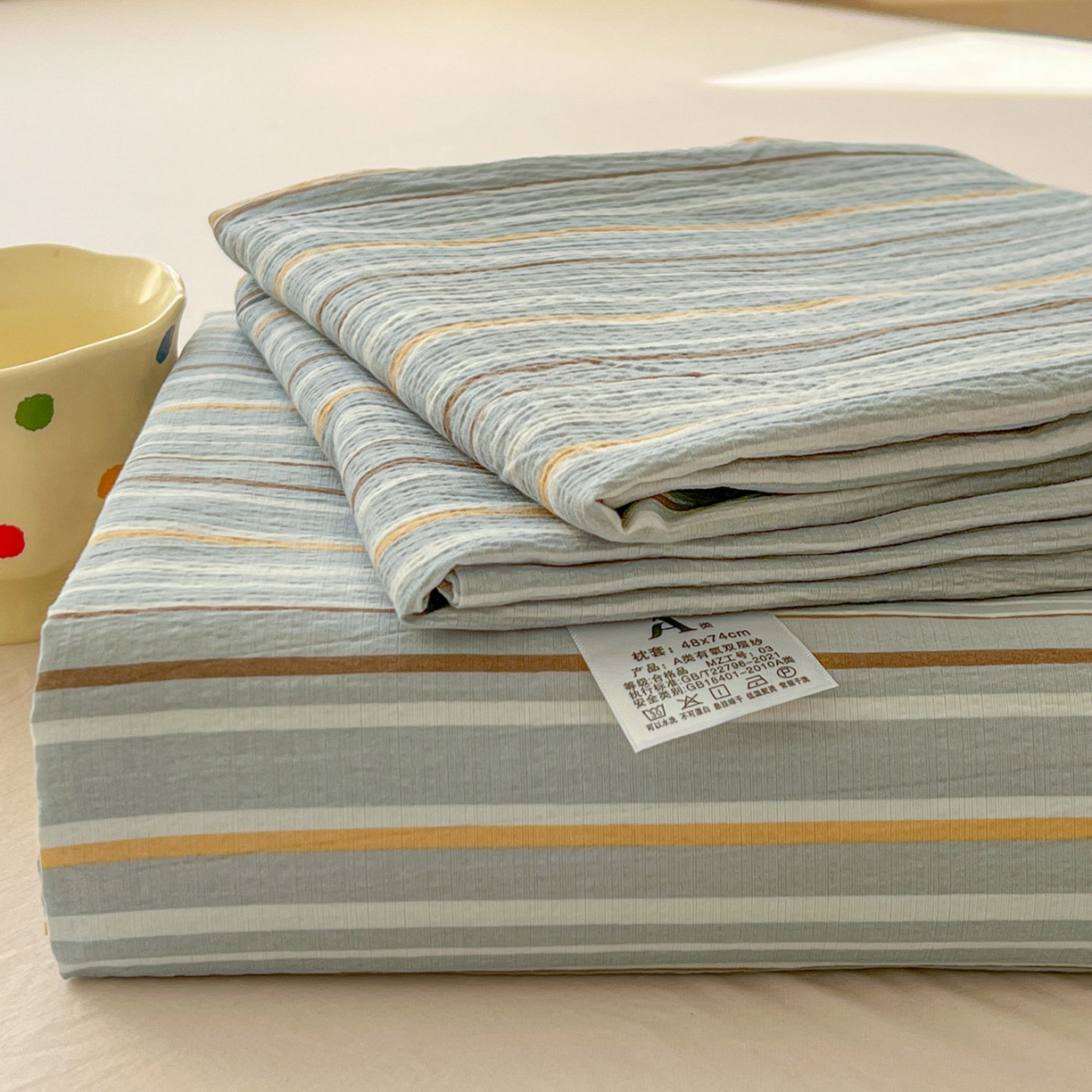 91家纺网 家纺一手货源 找家纺 思诺羽床笠 2026新款云感双层纱床单系列 流年-蓝