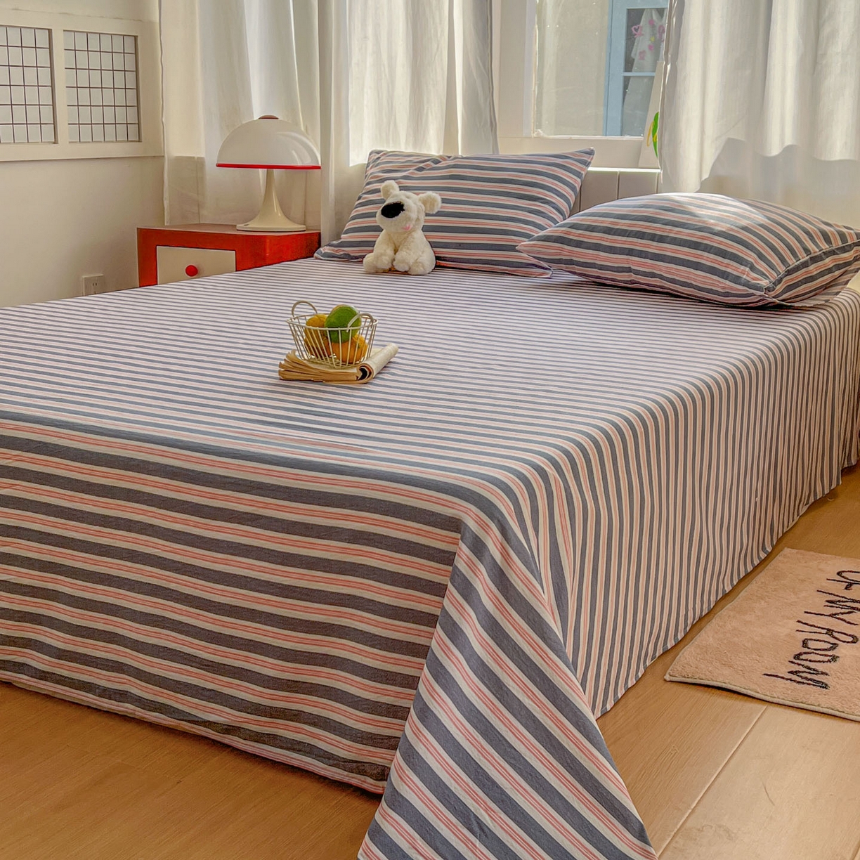 91家纺网 家纺一手货源 找家纺 思诺羽床笠 2026新款云感双层纱床单系列 细川-蓝