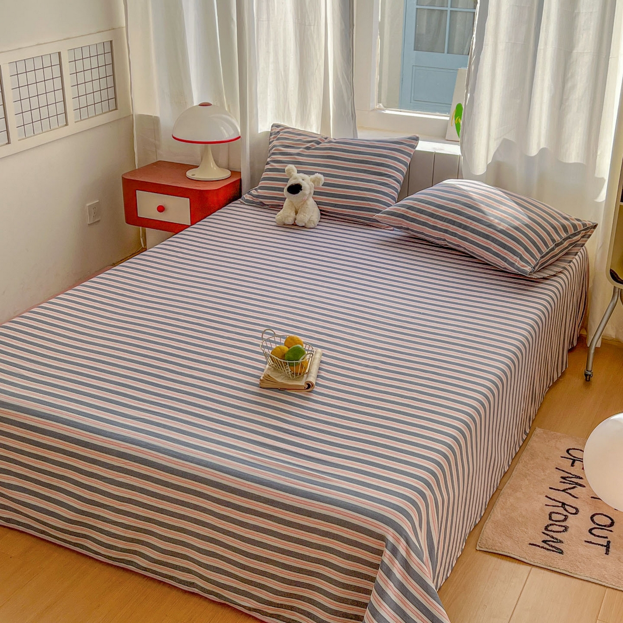 91家纺网 家纺一手货源 找家纺 思诺羽床笠 2026新款云感双层纱床单系列 细川-蓝