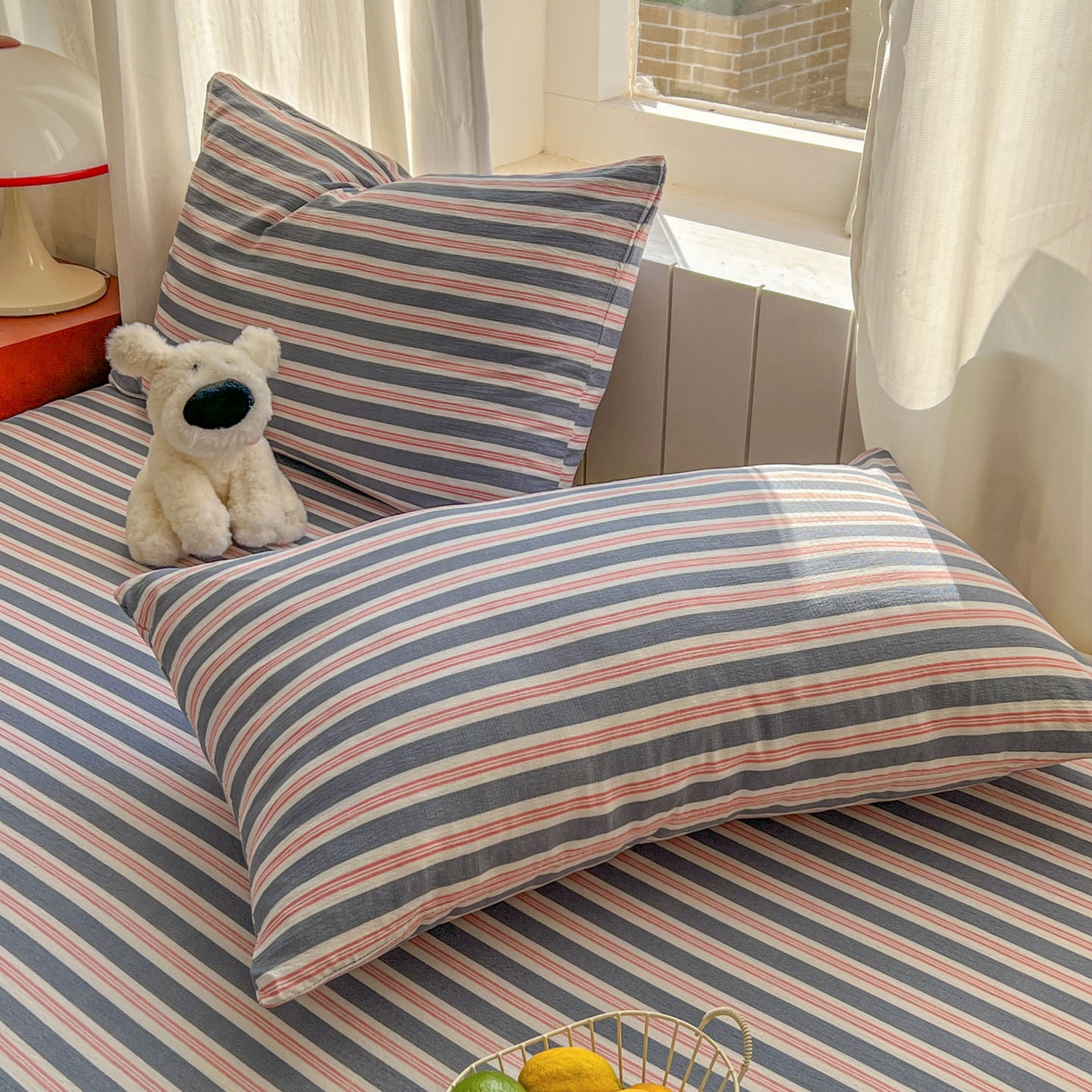 91家纺网 家纺一手货源 找家纺 思诺羽床笠 2026新款云感双层纱床单系列 细川-蓝