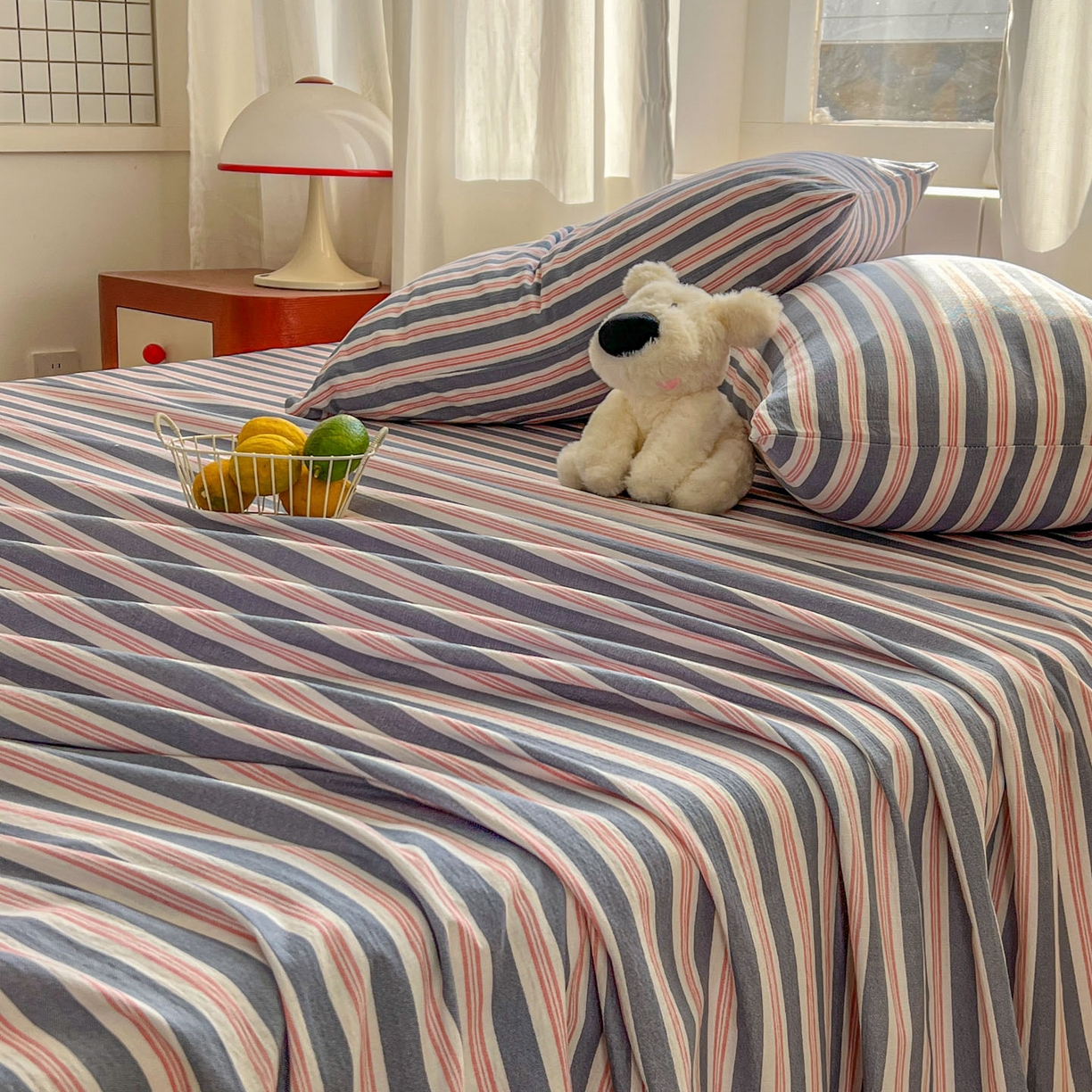 91家纺网 家纺一手货源 找家纺 思诺羽床笠 2026新款云感双层纱床单系列 细川-蓝