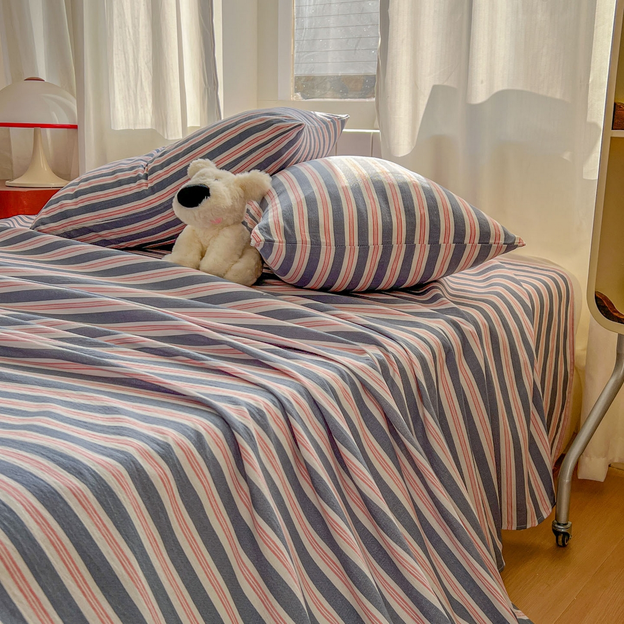 91家纺网 家纺一手货源 找家纺 思诺羽床笠 2026新款云感双层纱床单系列 细川-蓝