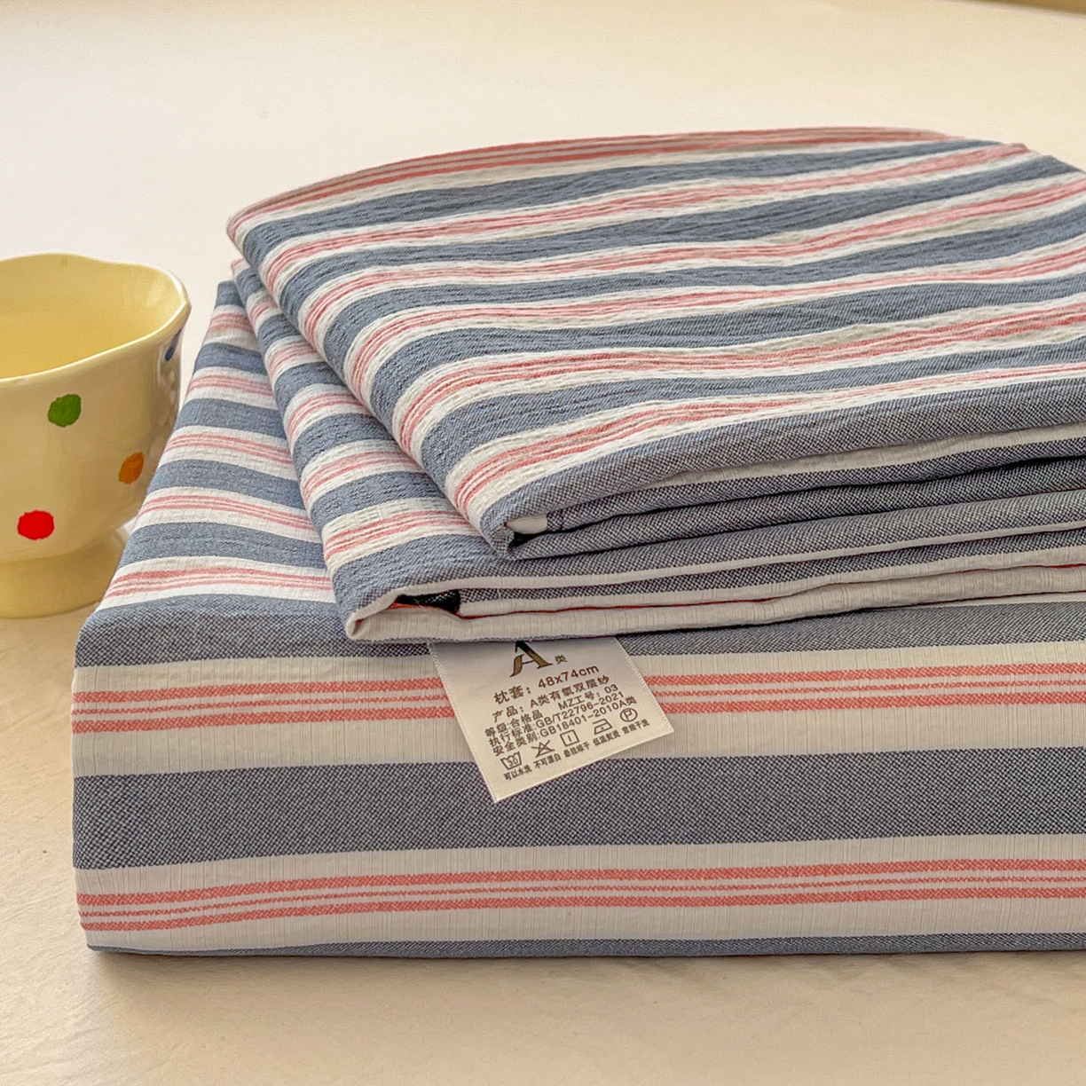 91家纺网 家纺一手货源 找家纺 思诺羽床笠 2026新款云感双层纱床单系列 细川-蓝