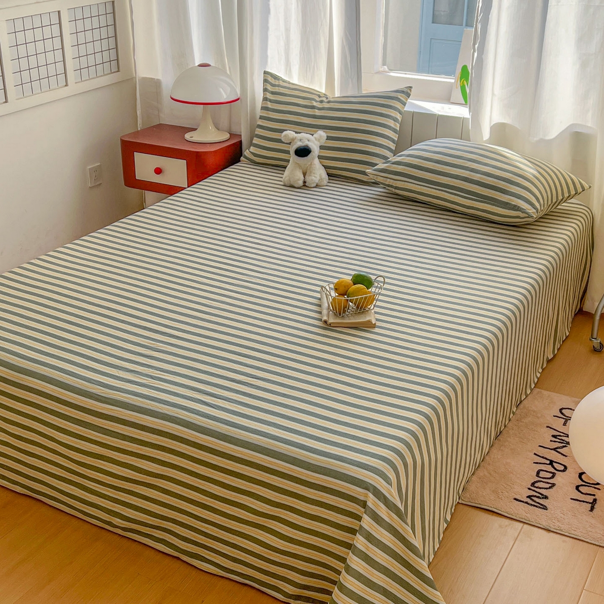 91家纺网 家纺一手货源 找家纺 思诺羽床笠 2026新款云感双层纱床单系列 细川-绿