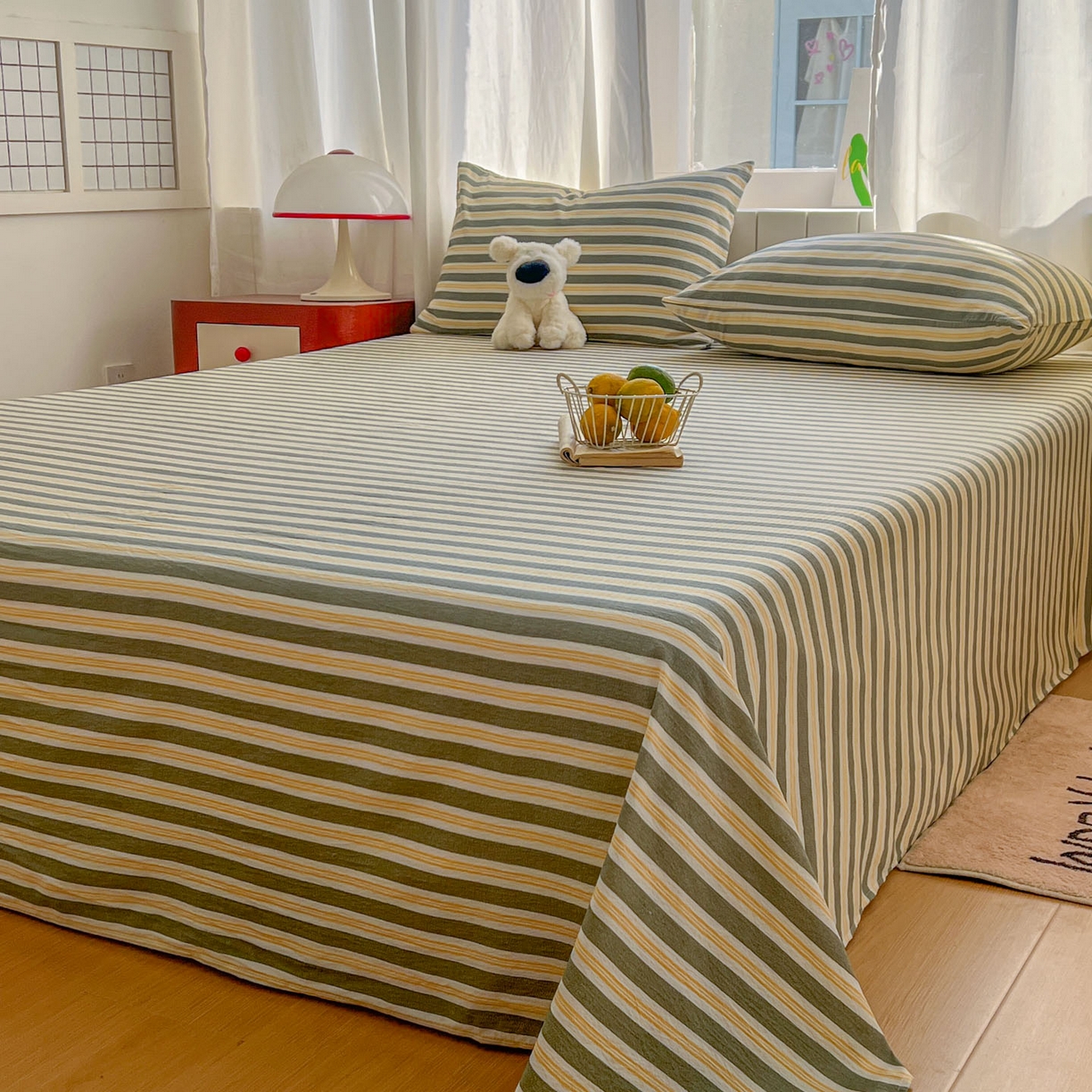 91家纺网 家纺一手货源 找家纺 思诺羽床笠 2026新款云感双层纱床单系列 细川-绿