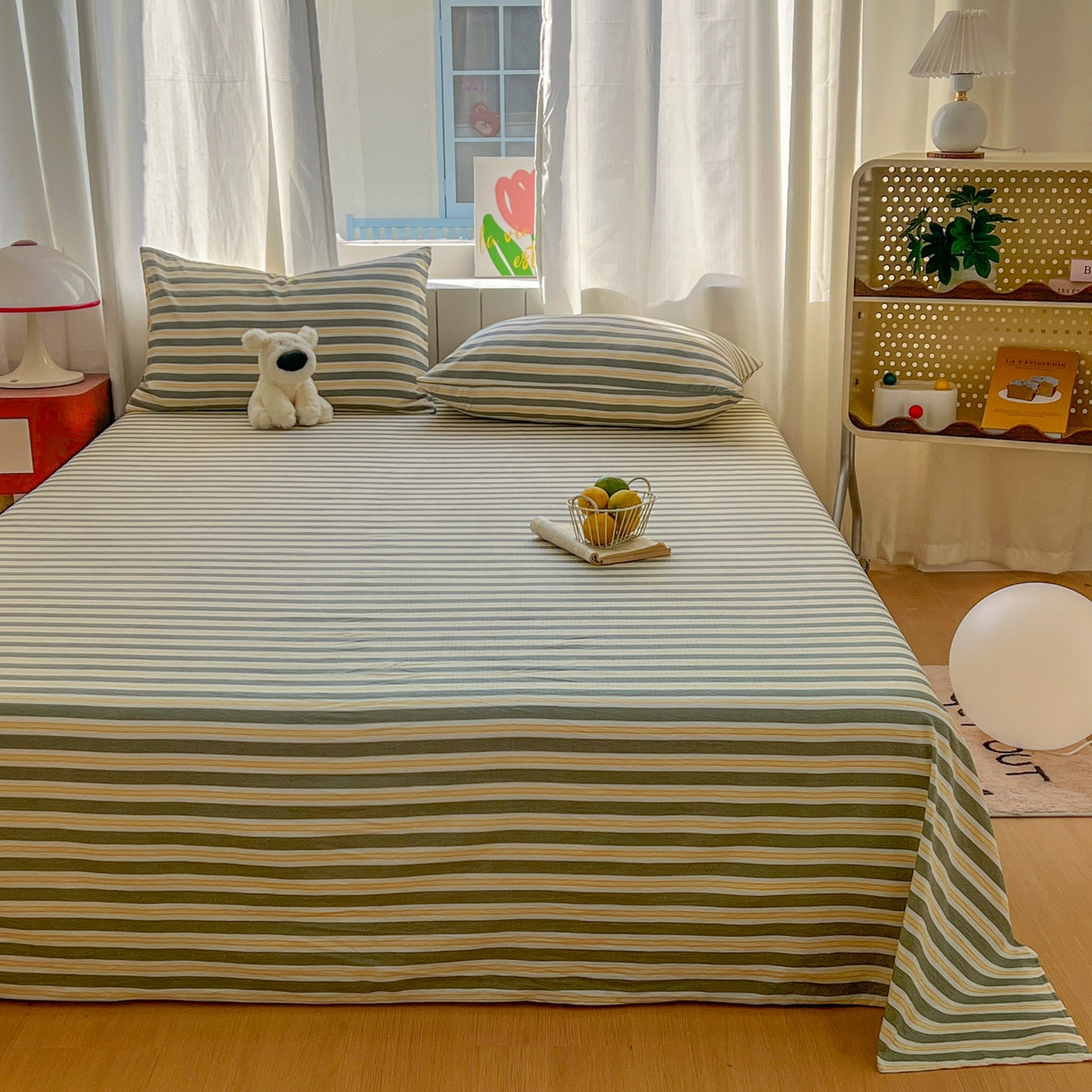 91家纺网 家纺一手货源 找家纺 思诺羽床笠 2026新款云感双层纱床单系列 细川-绿