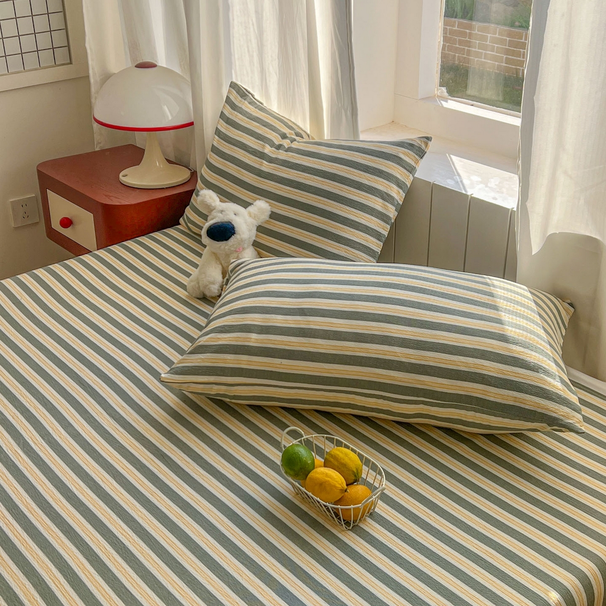 91家纺网 家纺一手货源 找家纺 思诺羽床笠 2026新款云感双层纱床单系列 细川-绿