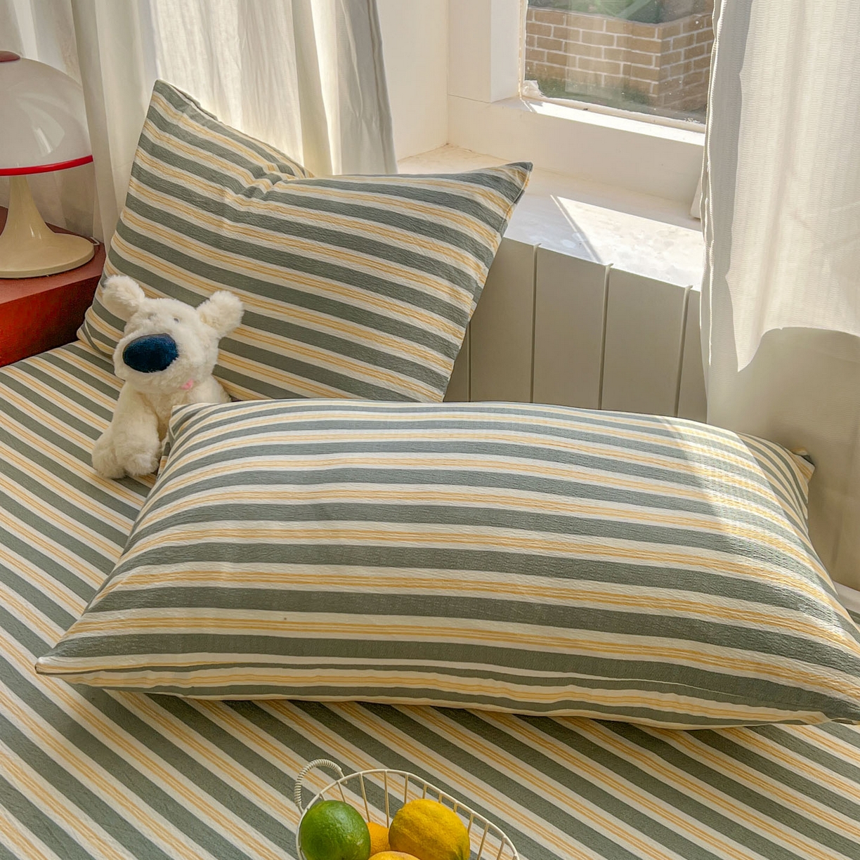 91家纺网 家纺一手货源 找家纺 思诺羽床笠 2026新款云感双层纱床单系列 细川-绿