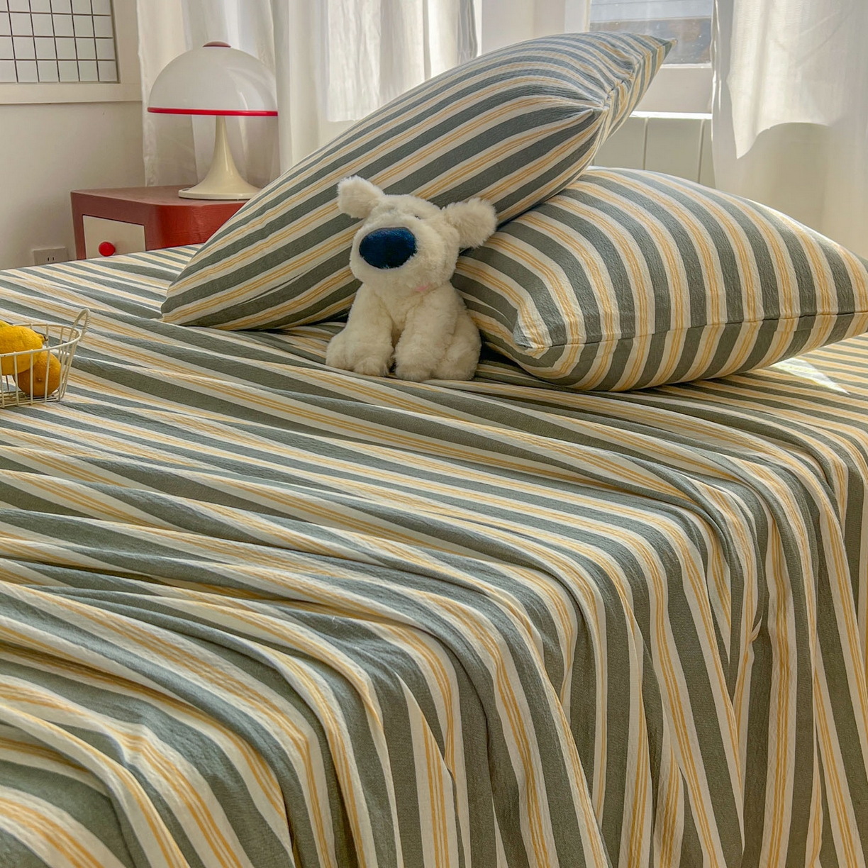 91家纺网 家纺一手货源 找家纺 思诺羽床笠 2026新款云感双层纱床单系列 细川-绿