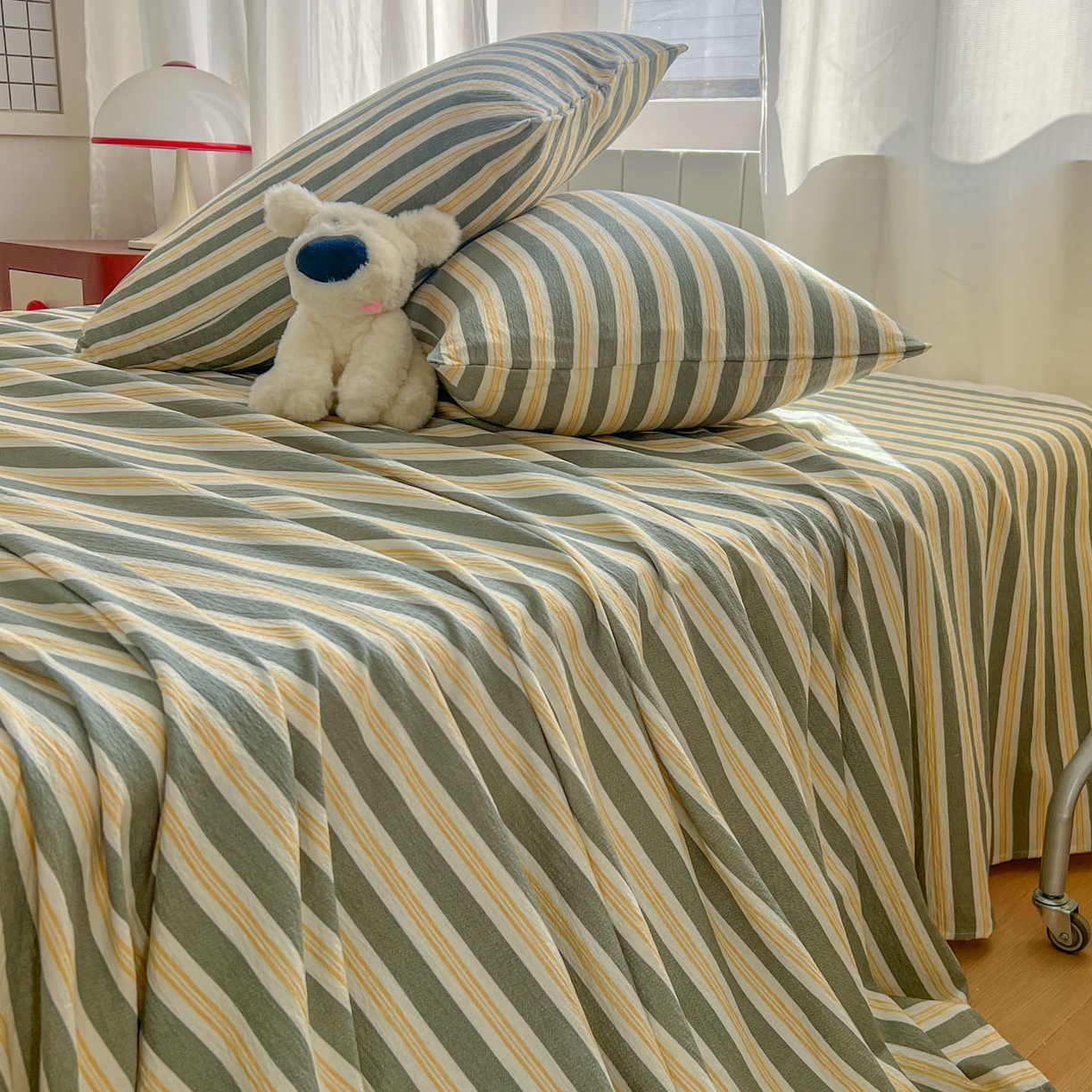 91家纺网 家纺一手货源 找家纺 思诺羽床笠 2026新款云感双层纱床单系列 细川-绿