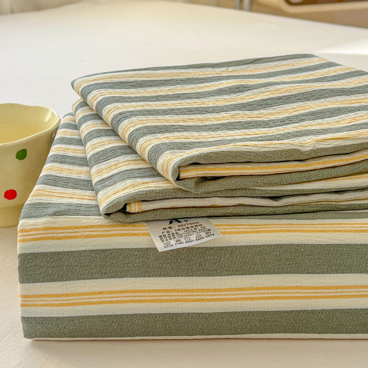 91家纺网 家纺一手货源 找家纺 思诺羽床笠 2026新款云感双层纱床单系列 细川-绿