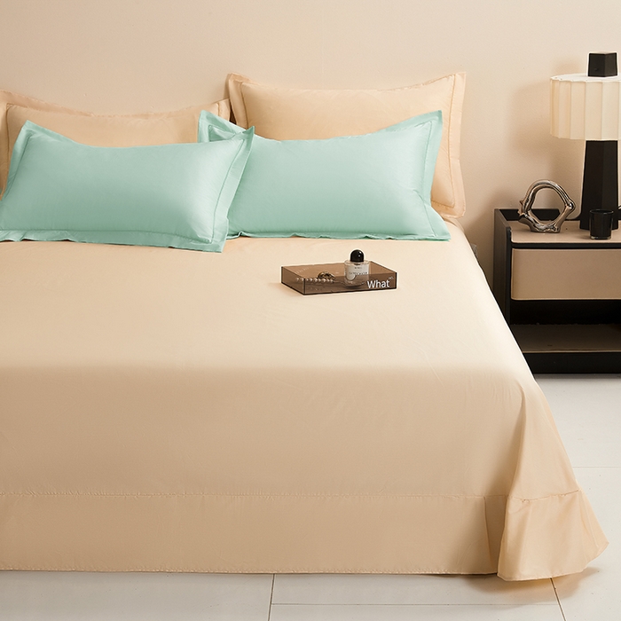 91家纺网 家纺一手货源 找家纺 名优家纺 2026新款60S13374高支密全棉印花纯色单床单 莫奈绿+奶黄