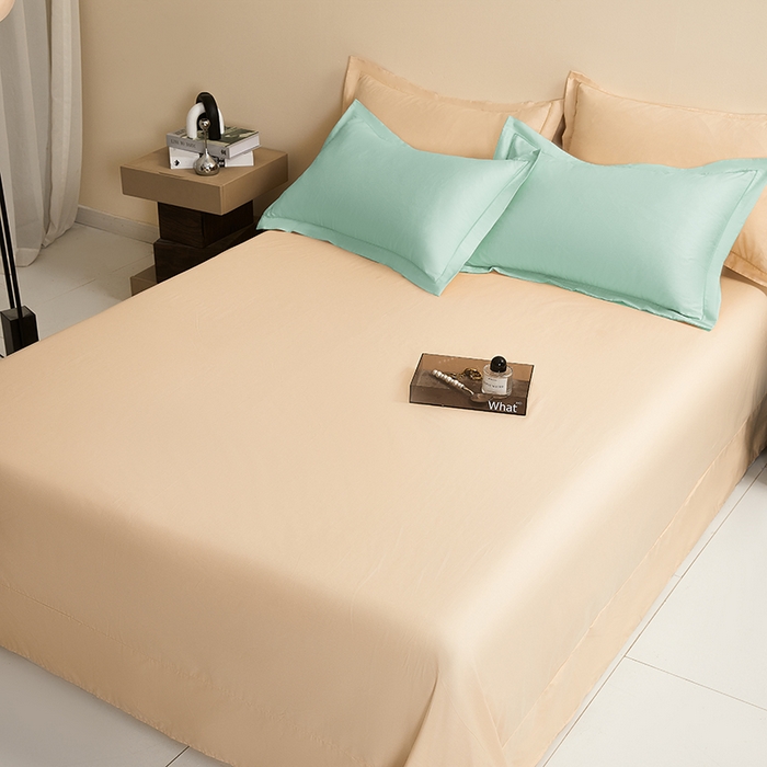 91家纺网 家纺一手货源 找家纺 名优家纺 2026新款60S13374高支密全棉印花纯色单床单 莫奈绿+奶黄