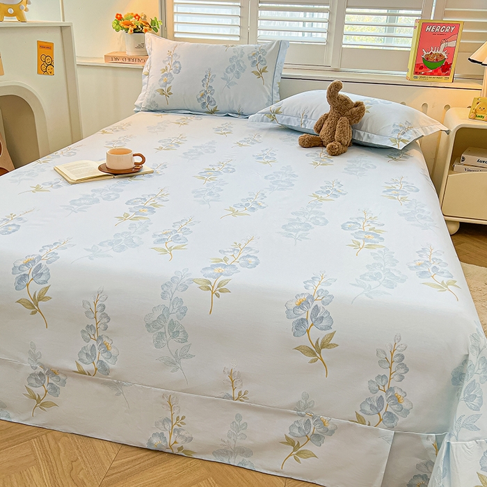 91家纺网 家纺一手货源 找家纺 名优家纺 2026新款60S13374高支密全棉印花纯色单床单 绣花仙-蓝