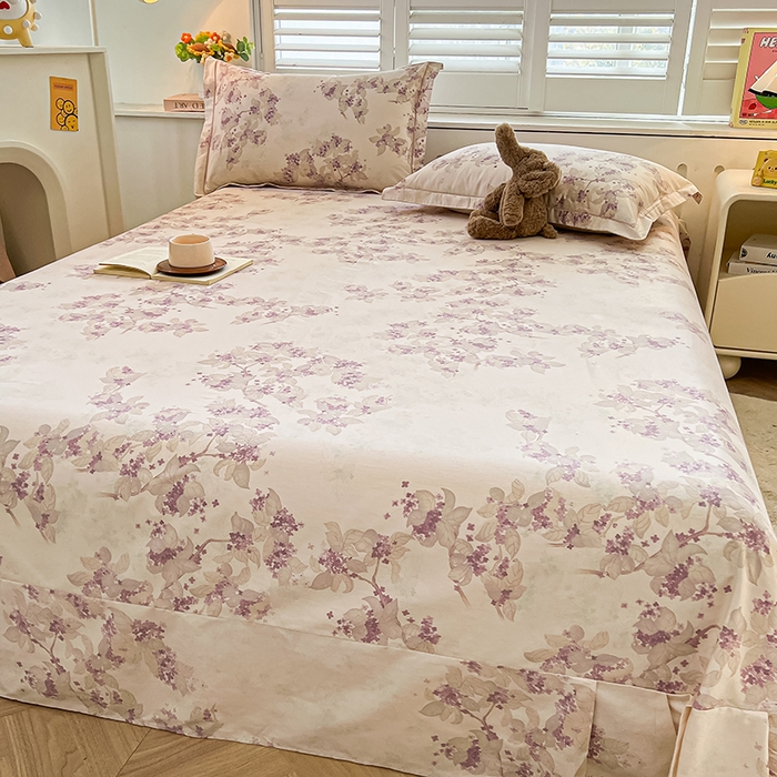 91家纺网 家纺一手货源 找家纺 名优家纺 2026新款60S13374高支密全棉印花纯色单床单 春日序-紫