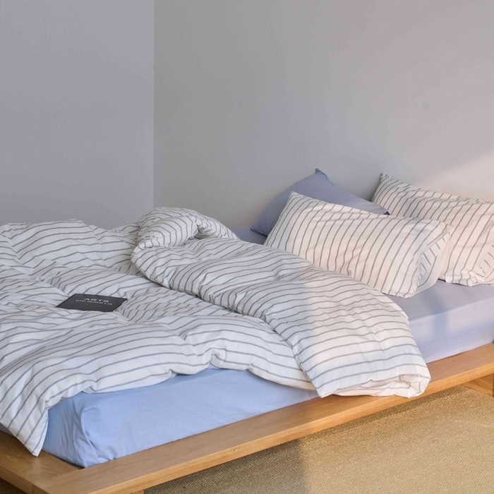 91家纺网 家纺一手货源 找家纺 （总）云上 2025新款32s全棉纯棉色织水洗棉韩式白色条纹四件套