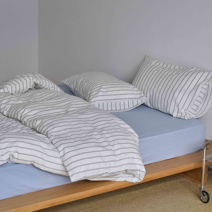 91家纺网 家纺一手货源 找家纺 （总）云上 2025新款32s全棉纯棉色织水洗棉韩式白色条纹四件套