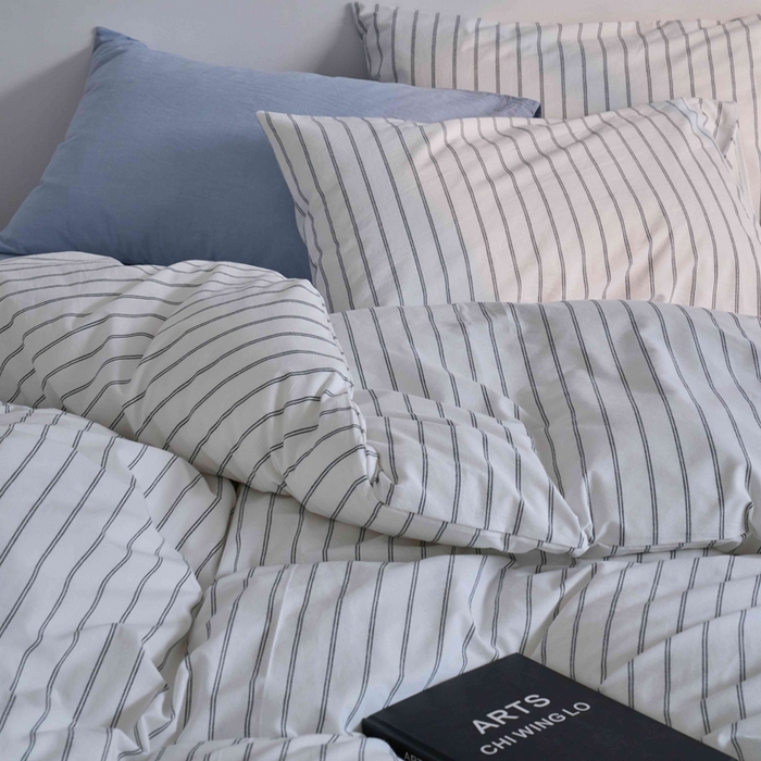 91家纺网 家纺一手货源 找家纺 （总）云上 2025新款32s全棉纯棉色织水洗棉韩式白色条纹四件套