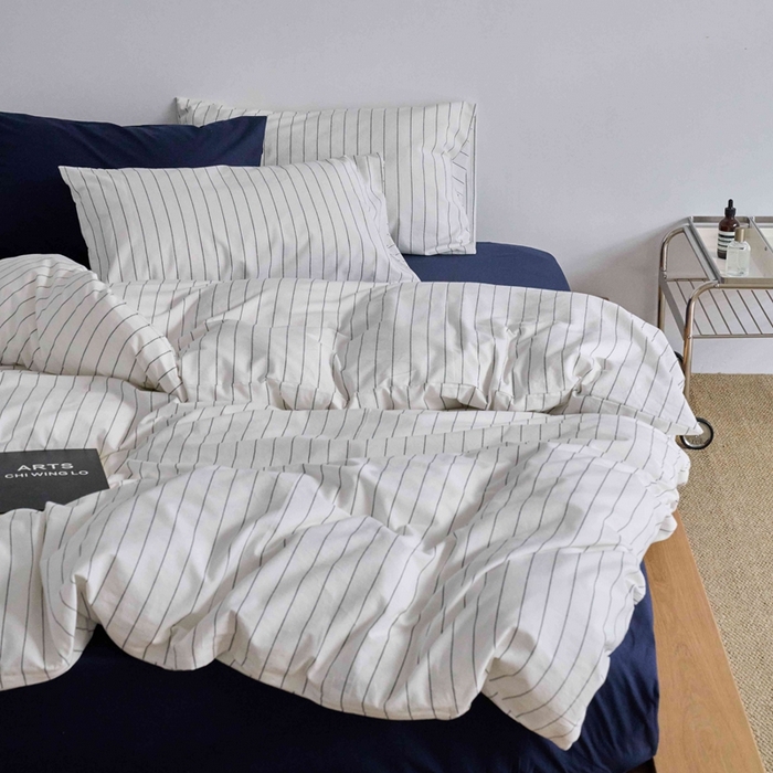 91家纺网 家纺一手货源 找家纺 （总）云上 2025新款32s全棉纯棉色织水洗棉韩式白色条纹四件套