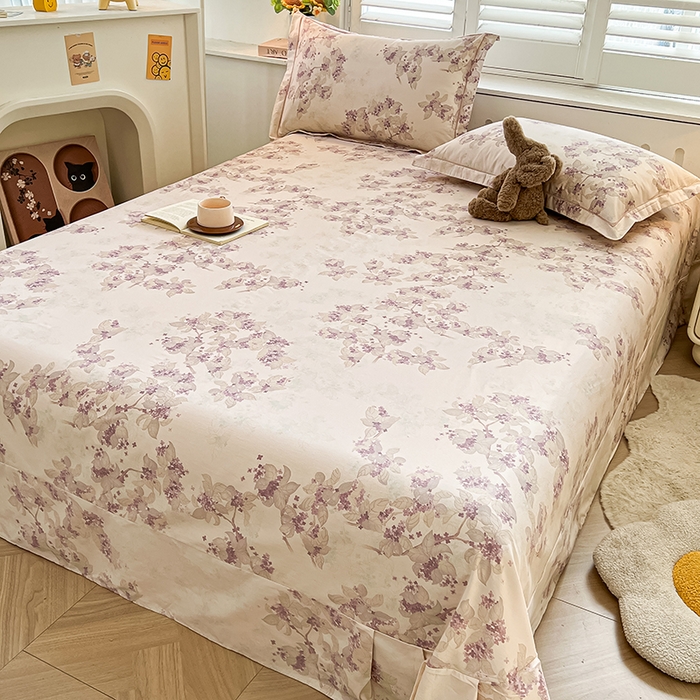 91家纺网 家纺一手货源 找家纺 名优家纺 2026新款60S13374高支密全棉印花纯色单床单 春日序-紫