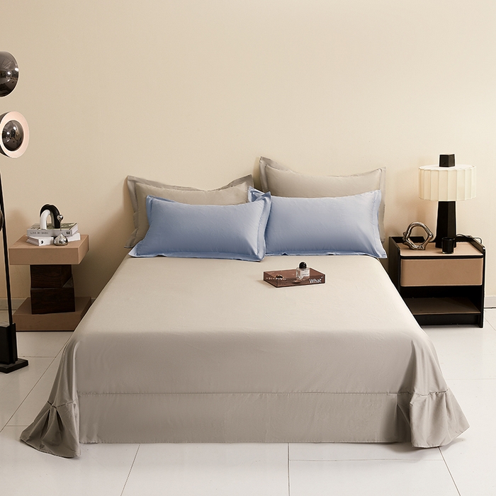 名优家纺 2026新款60S13374高支密全棉印花纯色单床单 宾利兰+浅灰