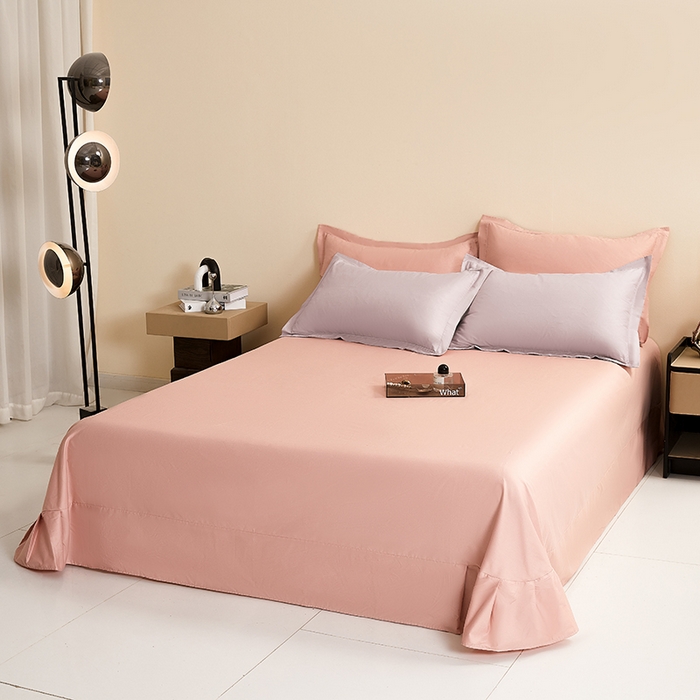 91家纺网 家纺一手货源 找家纺 名优家纺 2026新款60S13374高支密全棉印花纯色单床单 加仑紫+樱花粉