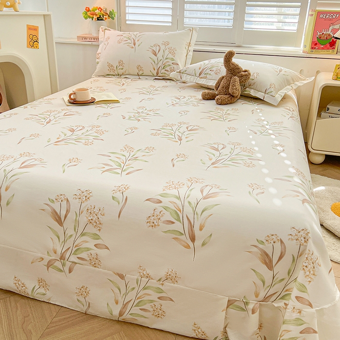 91家纺网 家纺一手货源 找家纺 名优家纺 2026新款60S13374高支密全棉印花纯色单床单 森野花簇-绿