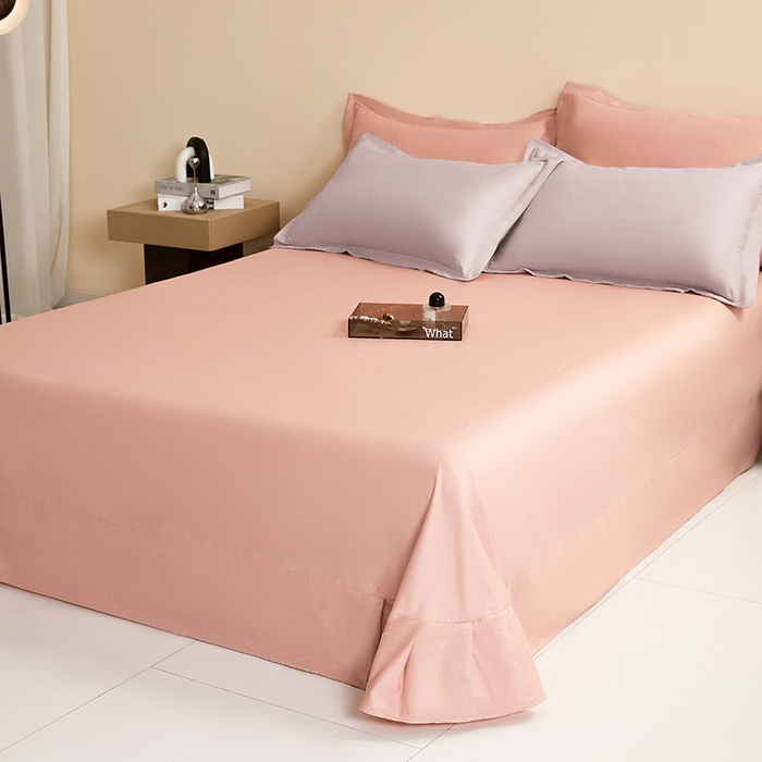 91家纺网 家纺一手货源 找家纺 名优家纺 2026新款60S13374高支密全棉印花纯色单床单 加仑紫+樱花粉