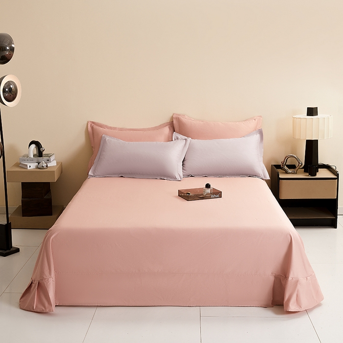 名优家纺 2026新款60S13374高支密全棉印花纯色单床单 加仑紫+樱花粉