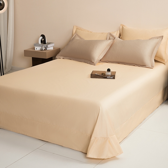 91家纺网 家纺一手货源 找家纺 名优家纺 2026新款60S13374高支密全棉印花纯色单床单 可可棕+奶黄