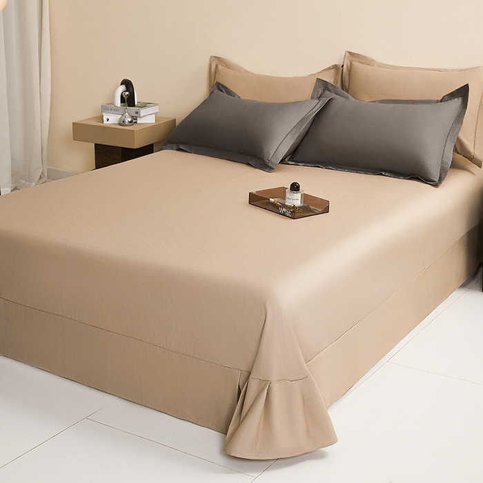 91家纺网 家纺一手货源 找家纺 名优家纺 2026新款60S13374高支密全棉印花纯色单床单 星耀黑+可可棕