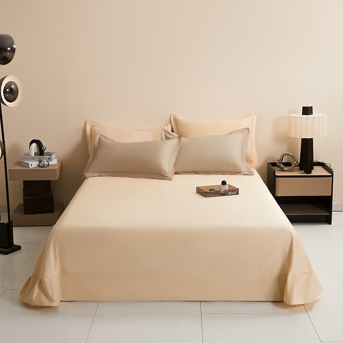 名优家纺 2026新款60S13374高支密全棉印花纯色单床单 可可棕+奶黄