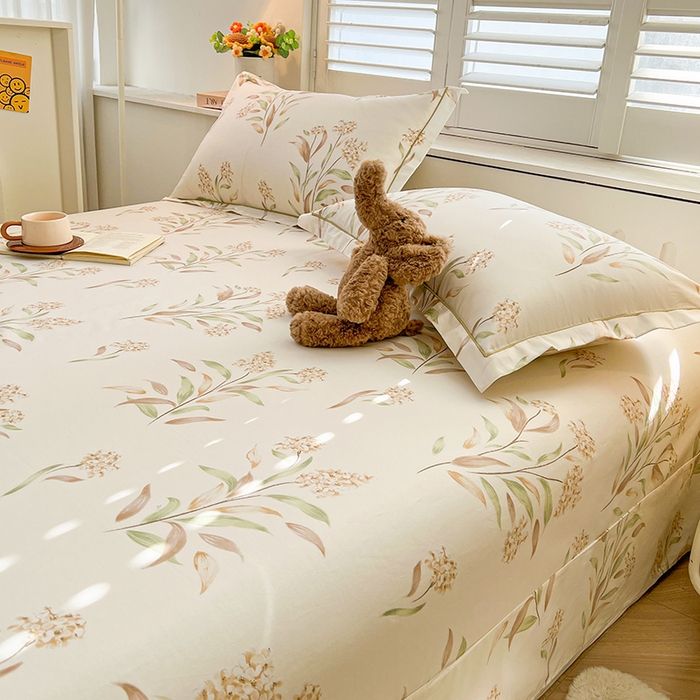 91家纺网 家纺一手货源 找家纺 名优家纺 2026新款60S13374高支密全棉印花纯色单床单 森野花簇-绿