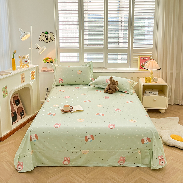 名优家纺 2026新款60S13374高支密全棉印花纯色单床单 予甜-绿