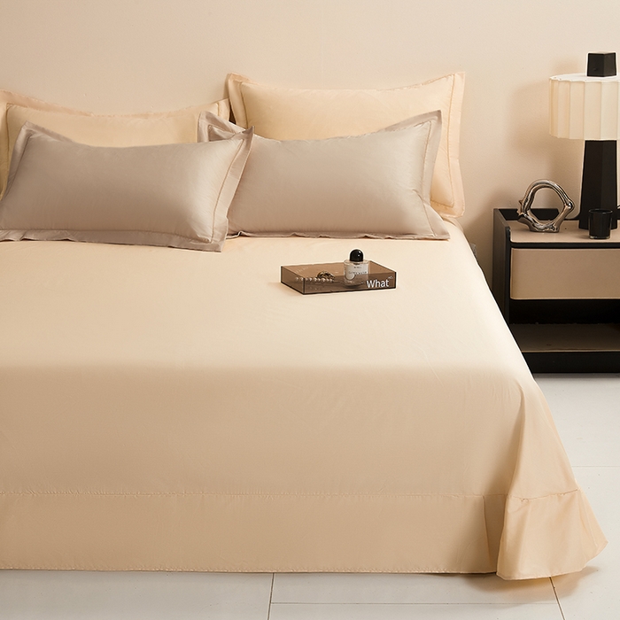 91家纺网 家纺一手货源 找家纺 名优家纺 2026新款60S13374高支密全棉印花纯色单床单 可可棕+奶黄