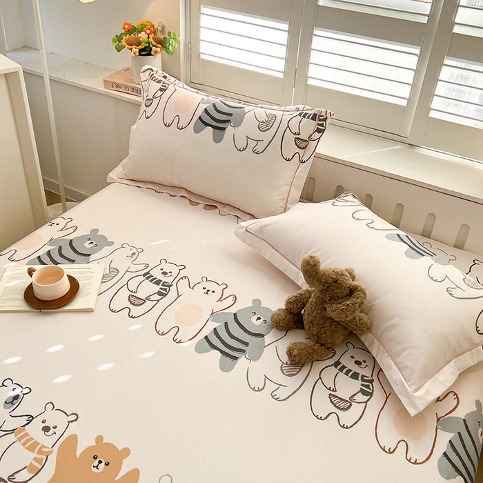 91家纺网 家纺一手货源 找家纺 名优家纺 2026新款60S13374高支密全棉印花纯色单床单 熊派对-米