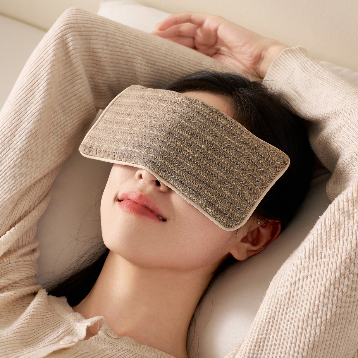 乐可 2025新款全棉3D编织草本重力眼罩决明子薰衣草眼罩 草本重力眼罩-咖 【单只】