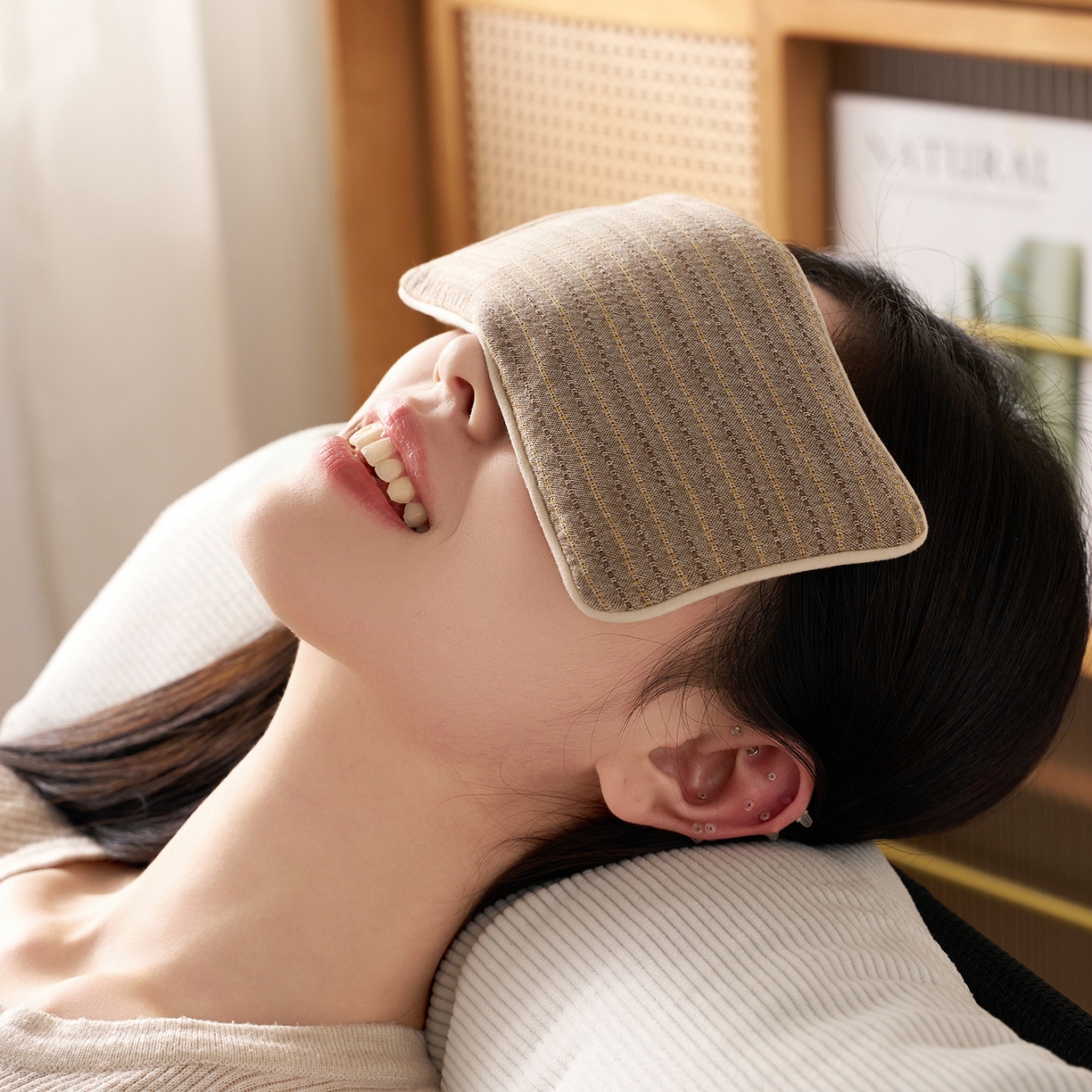 91家纺网 家纺一手货源 找家纺 乐可 2025新款全棉3D编织草本重力眼罩决明子薰衣草眼罩 草本重力眼罩-咖 【单只】