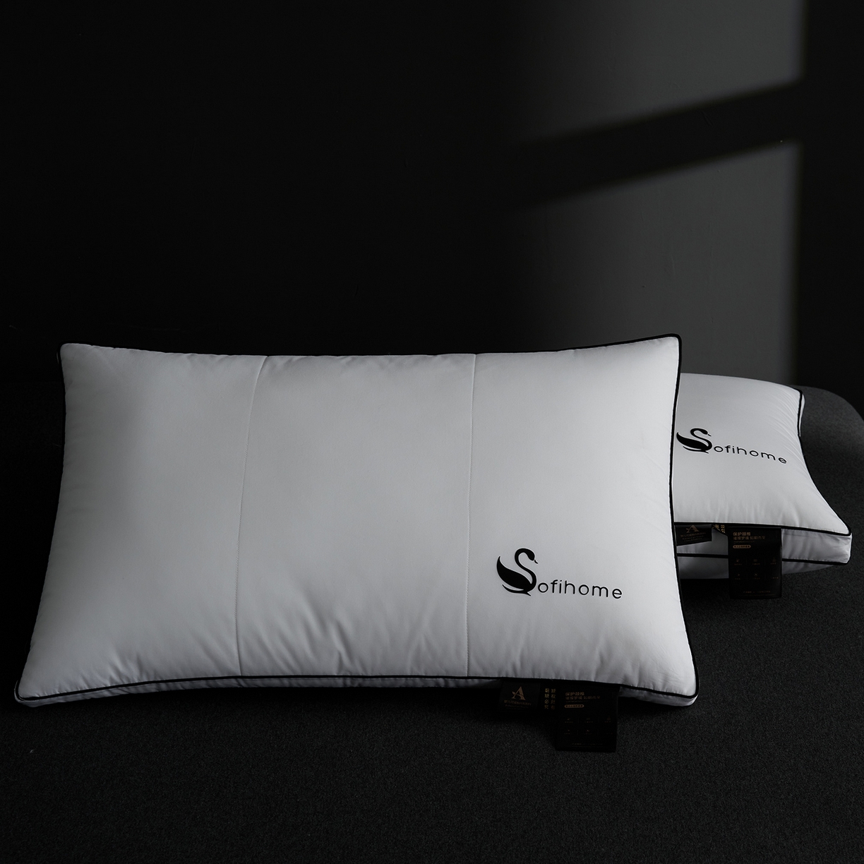 91家纺网 家纺一手货源 找家纺 乐可 2025新款黑天鹅酒店枕A类全棉枕头枕芯 黑天鹅酒店枕-高枕