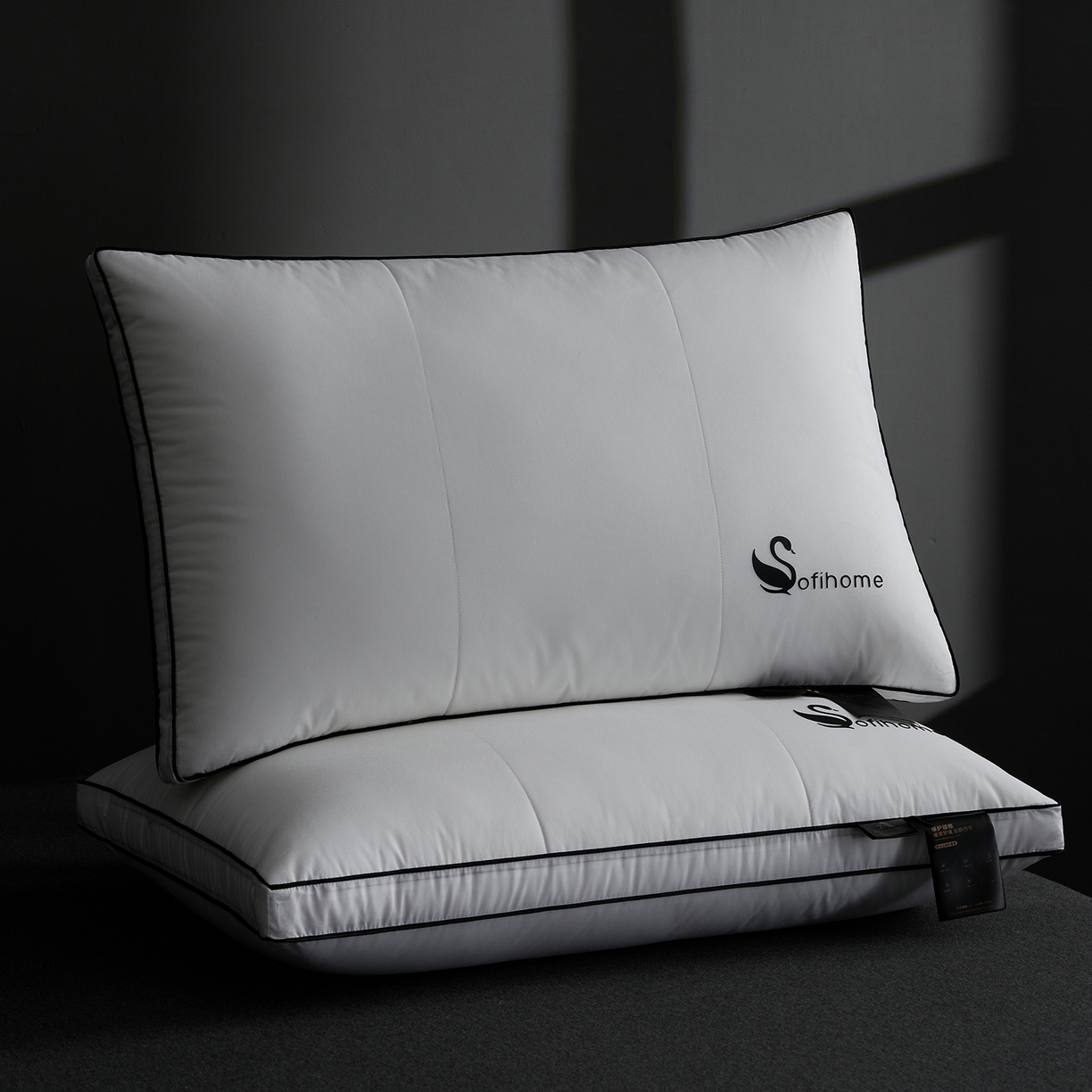 91家纺网 家纺一手货源 找家纺 乐可 2025新款黑天鹅酒店枕A类全棉枕头枕芯 黑天鹅酒店枕-高枕