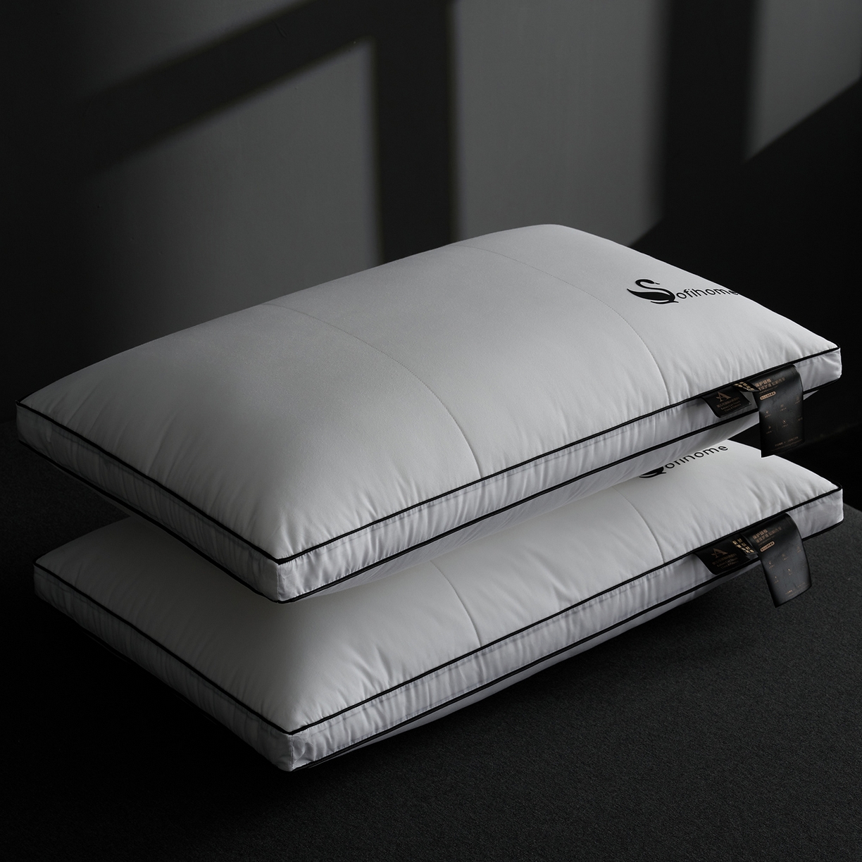 91家纺网 家纺一手货源 找家纺 乐可 2025新款黑天鹅酒店枕A类全棉枕头枕芯 黑天鹅酒店枕-高枕