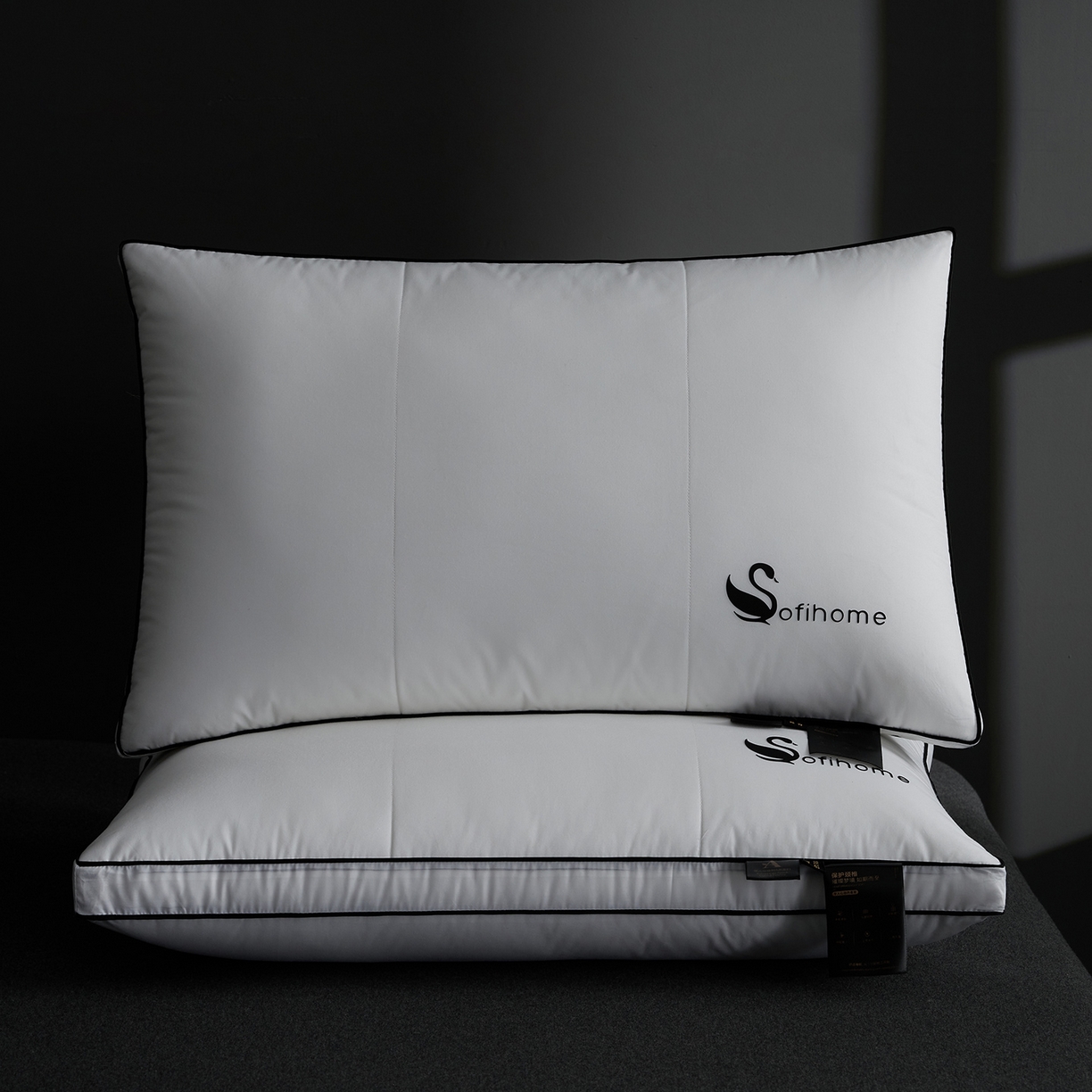 91家纺网 家纺一手货源 找家纺 乐可 2025新款黑天鹅酒店枕A类全棉枕头枕芯 黑天鹅酒店枕-高枕