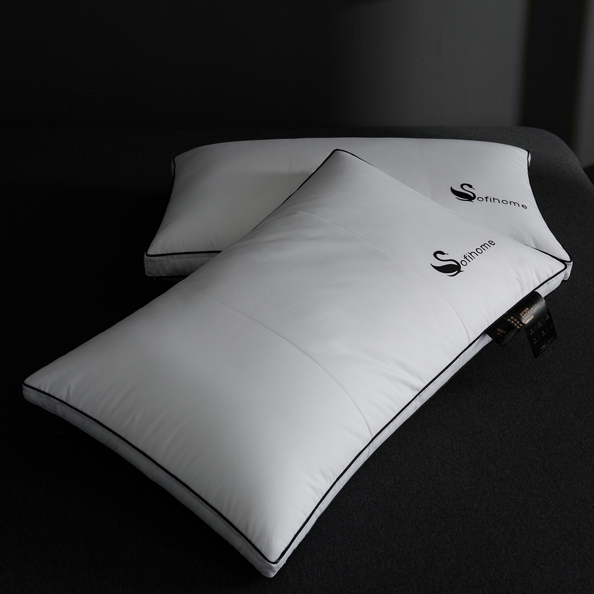 91家纺网 家纺一手货源 找家纺 乐可 2025新款黑天鹅酒店枕A类全棉枕头枕芯 黑天鹅酒店枕-高枕