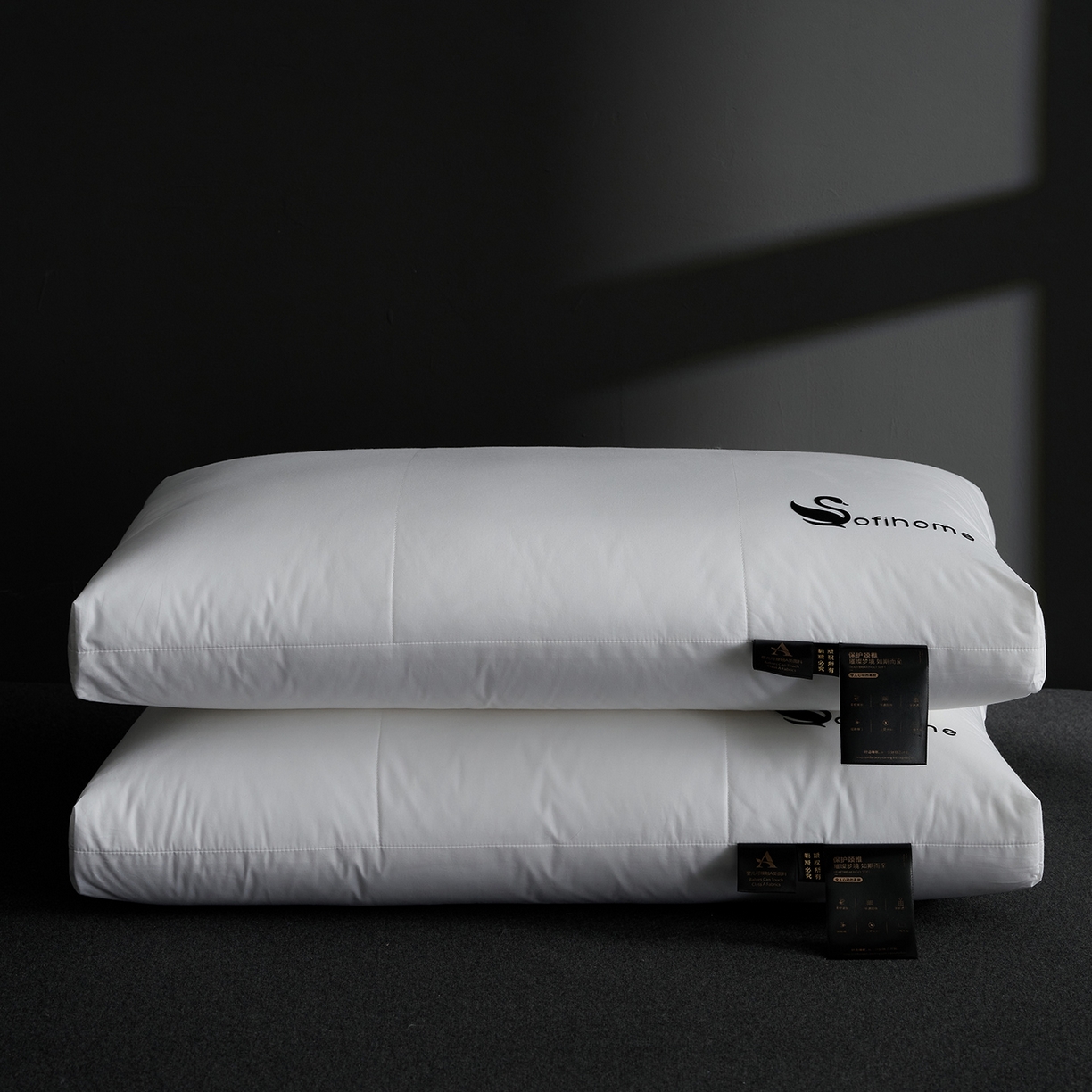 91家纺网 家纺一手货源 找家纺 乐可 2025新款黑天鹅酒店枕A类全棉枕头枕芯 黑天鹅酒店枕-中枕