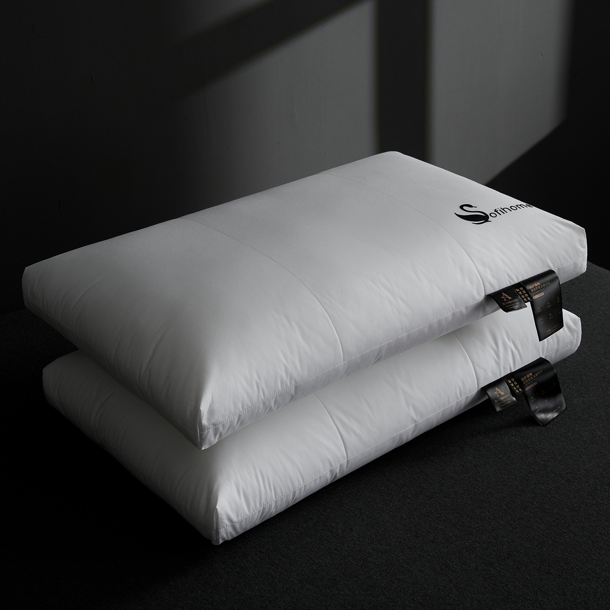 91家纺网 家纺一手货源 找家纺 乐可 2025新款黑天鹅酒店枕A类全棉枕头枕芯 黑天鹅酒店枕-中枕