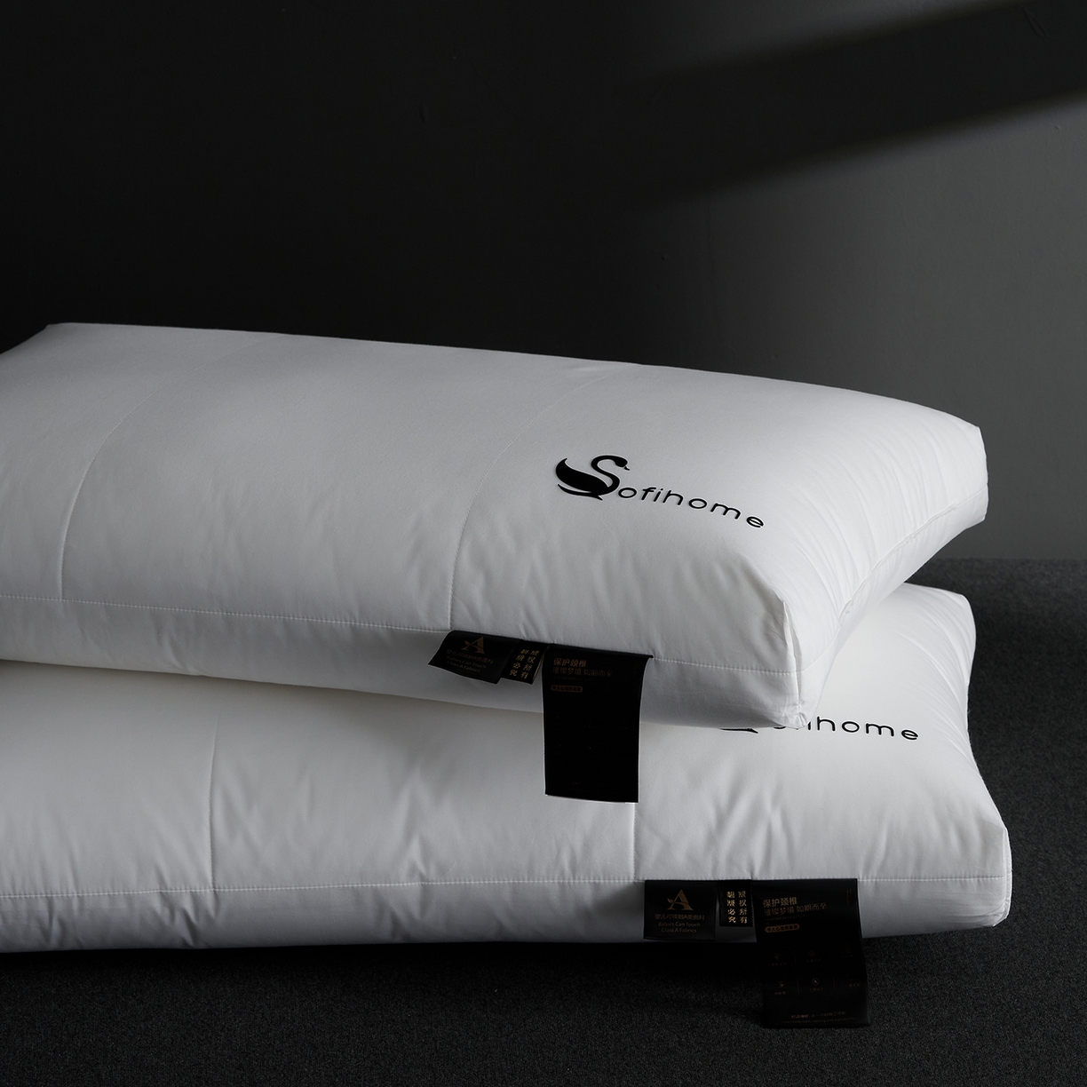 91家纺网 家纺一手货源 找家纺 乐可 2025新款黑天鹅酒店枕A类全棉枕头枕芯 黑天鹅酒店枕-中枕