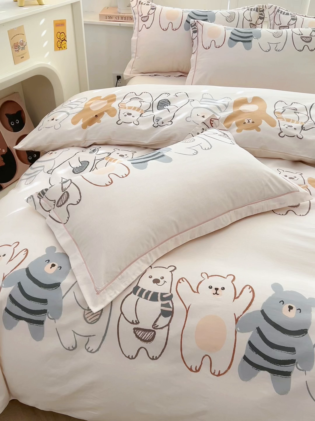 91家纺网 家纺一手货源 找家纺 名优家纺 2026新款全棉纯棉单被套被套单件 熊派对-米